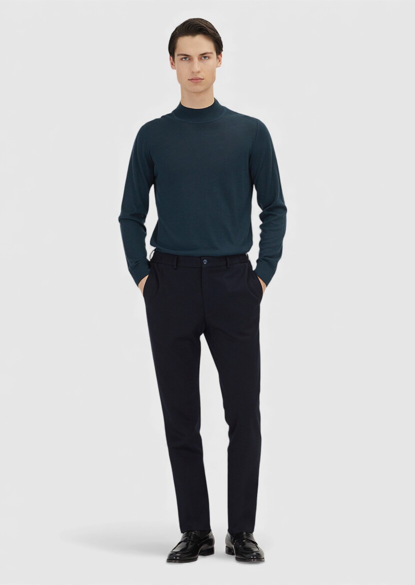 Navy Blue Knitting Modern Fit Classical Wool Blended Trousers - RAMSEY