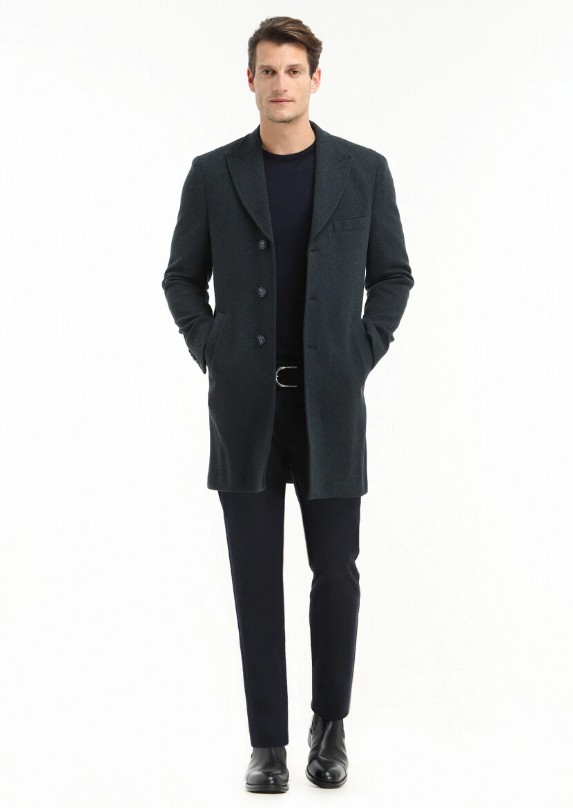 Navy Blue Knitting Overcoat - 1