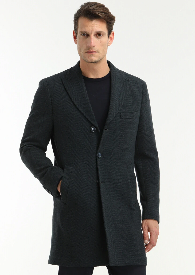 Navy Blue Knitting Overcoat - 2