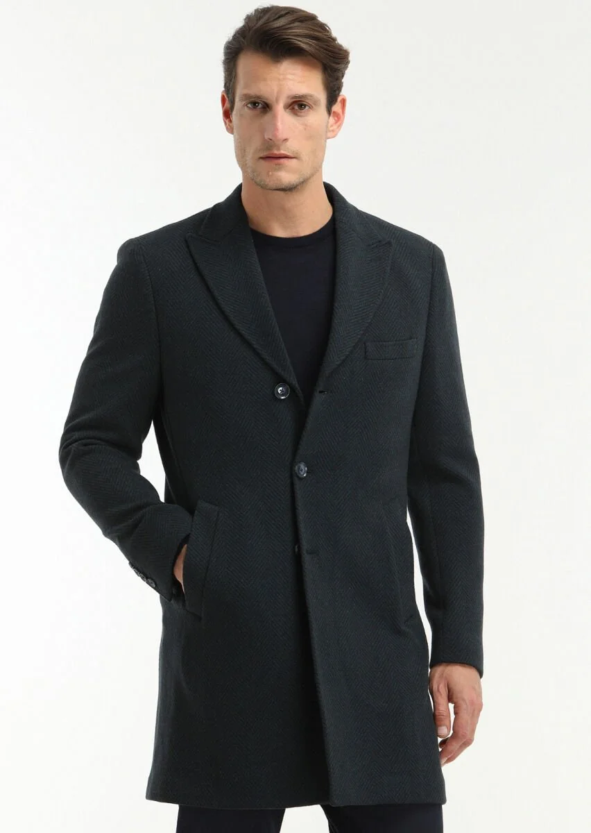 Navy Blue Knitting Overcoat - 2