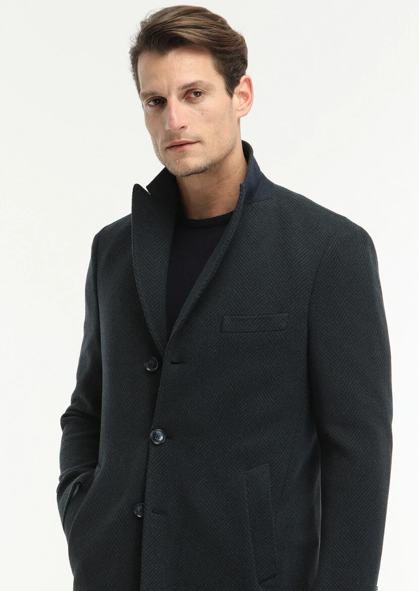 Navy Blue Knitting Overcoat - 3
