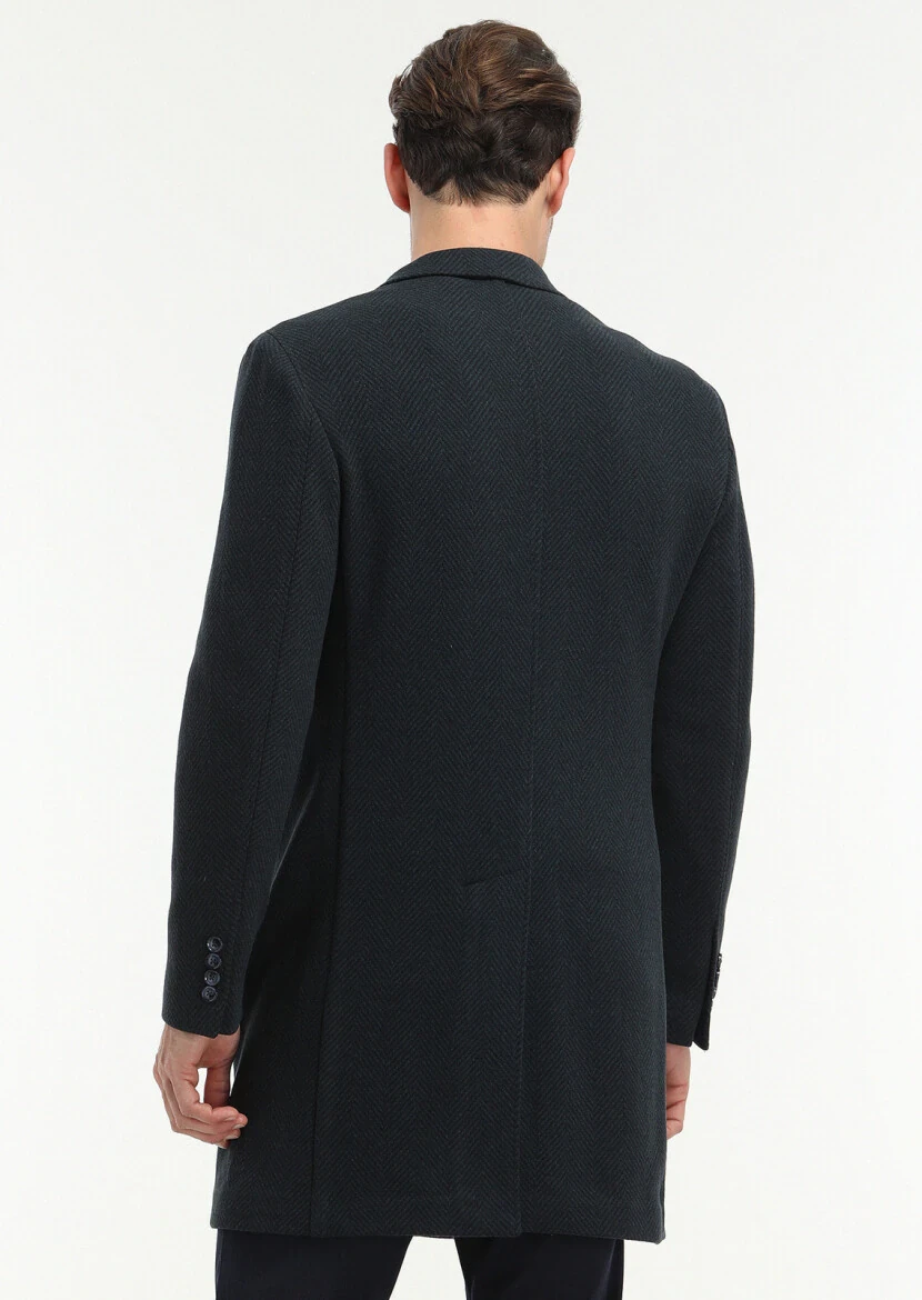 Navy Blue Knitting Overcoat - 4