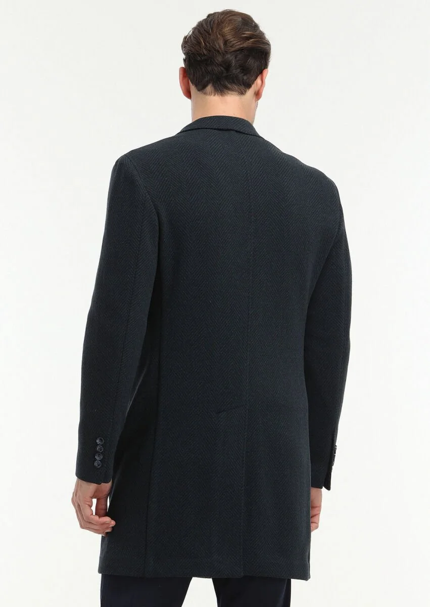 Navy Blue Knitting Overcoat - 4