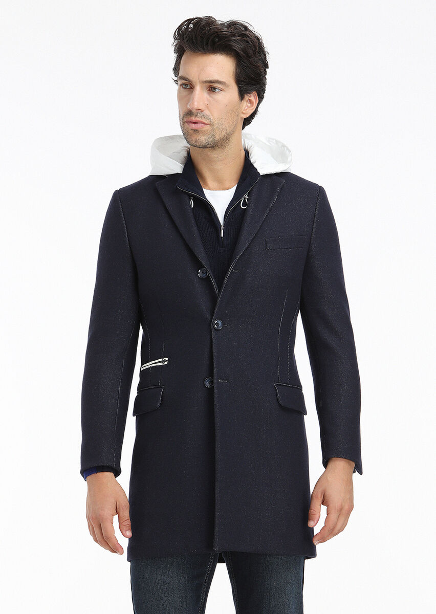 Navy Blue Knitting Overcoat - 2