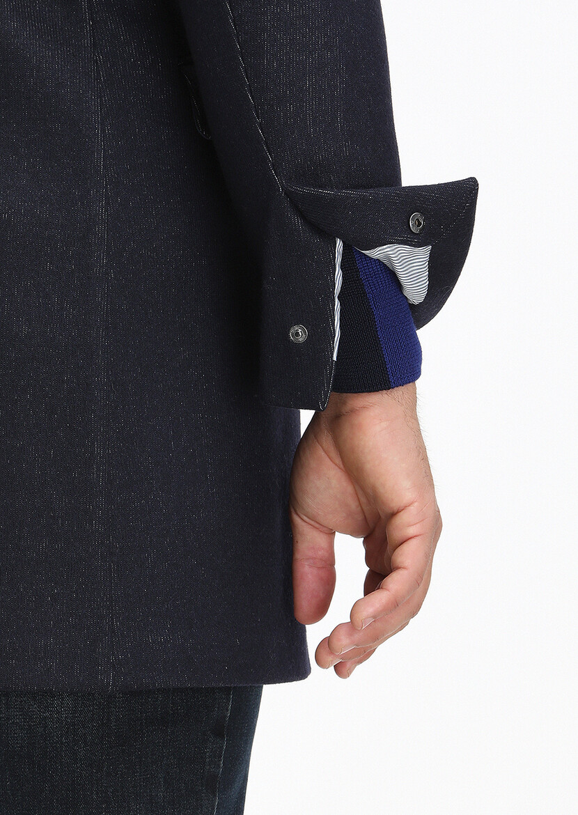 Navy Blue Knitting Overcoat - 6