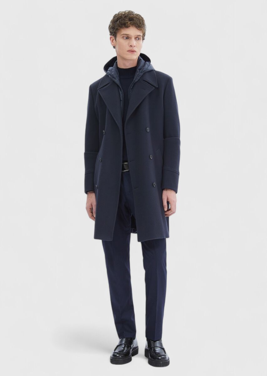 Navy Blue Knitting Overcoat - 2