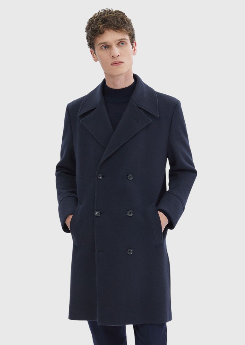 Navy Blue Knitting Overcoat - 3