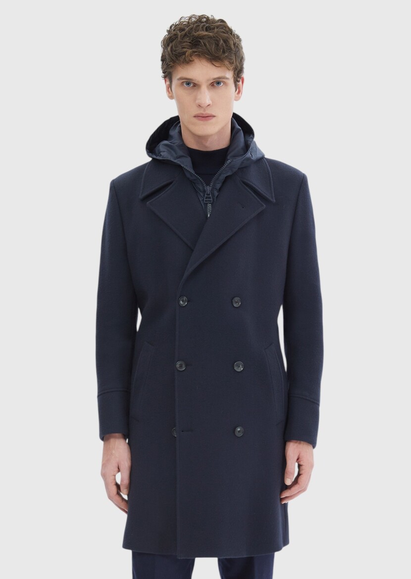 Navy Blue Knitting Overcoat - 4