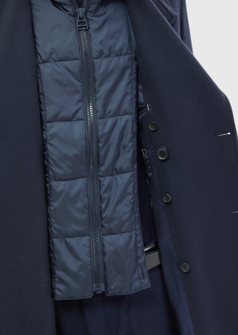 Navy Blue Knitting Overcoat - 6