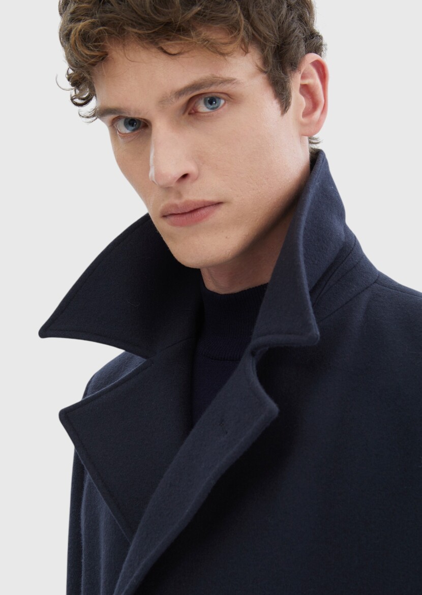 Navy Blue Knitting Overcoat - 7