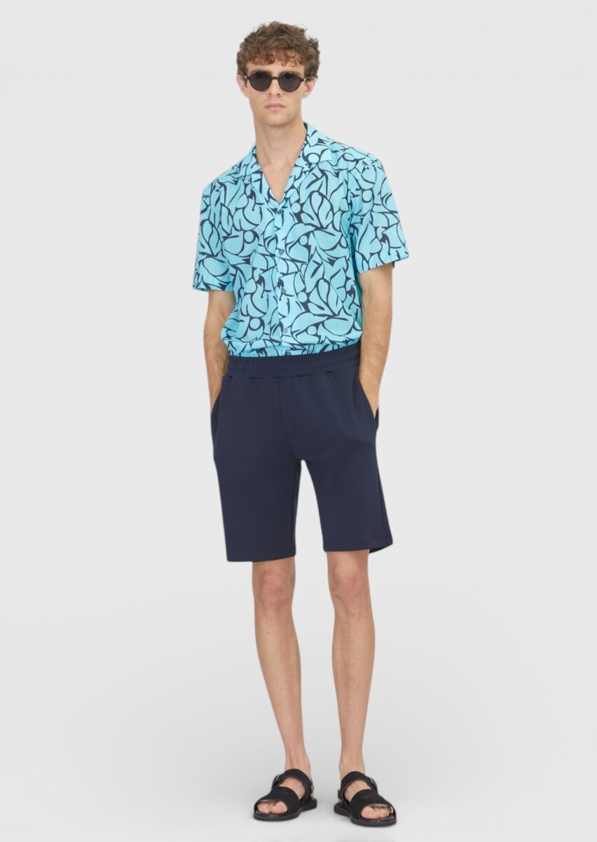 Navy Blue Knitting Regular Fit Casual Bermuda - 1