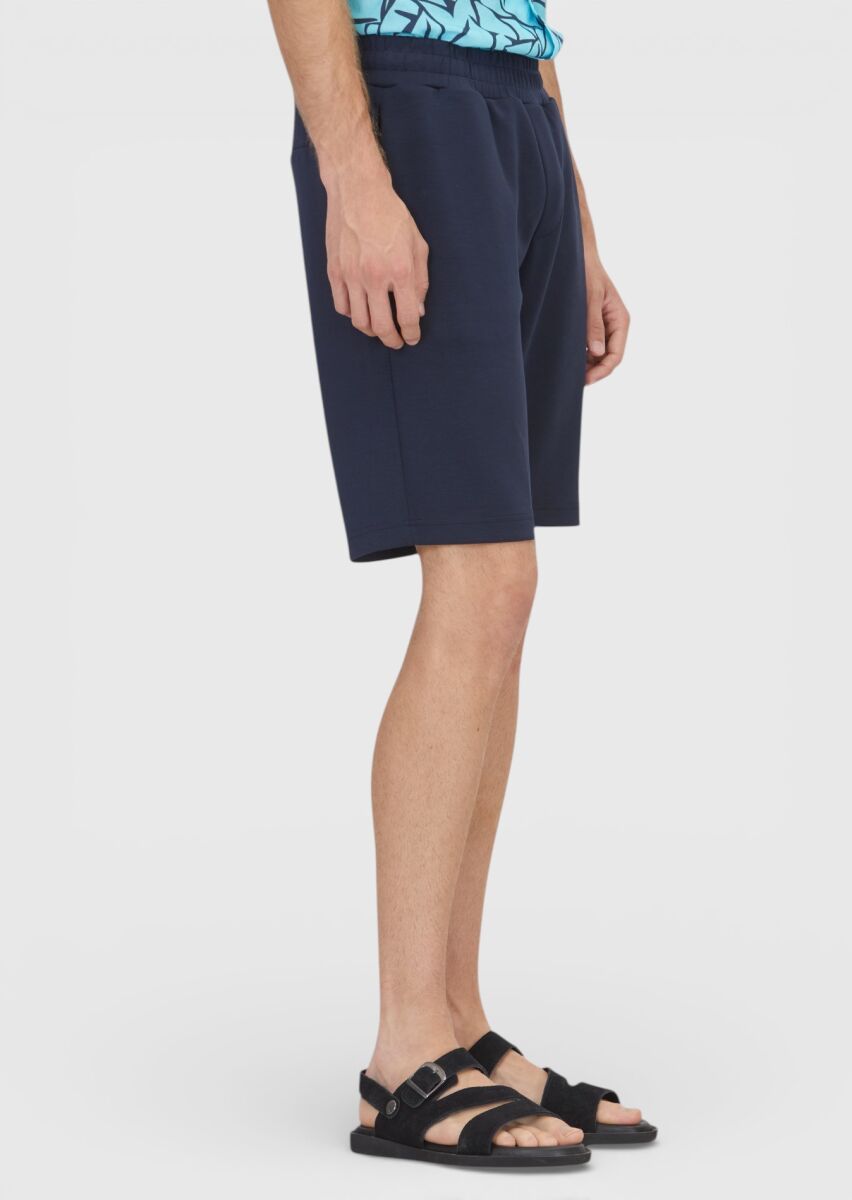 Navy Blue Knitting Regular Fit Casual Bermuda - 3