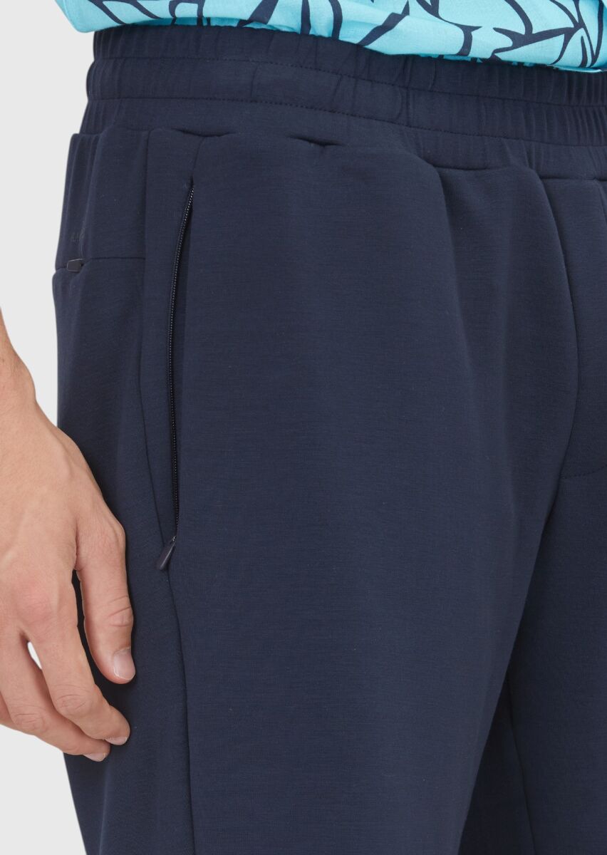 Navy Blue Knitting Regular Fit Casual Bermuda - 4