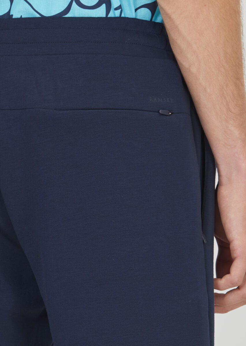 Navy Blue Knitting Regular Fit Casual Bermuda - 5