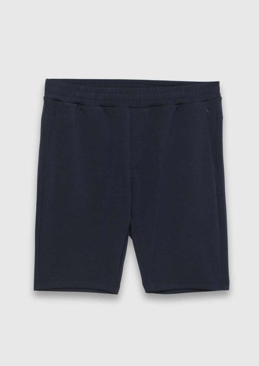 Navy Blue Knitting Regular Fit Casual Bermuda - 7