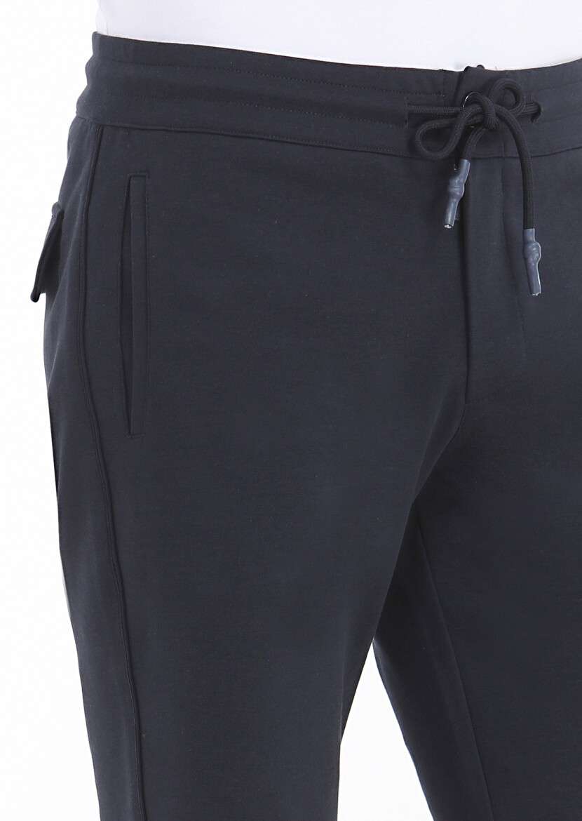 Navy Blue Knitting Regular Fit Casual Cotton Blended Bermuda - 3