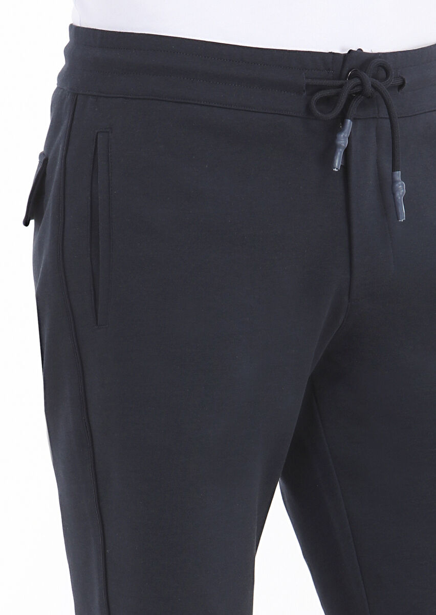 Navy Blue Knitting Regular Fit Casual Cotton Blended Bermuda - 3