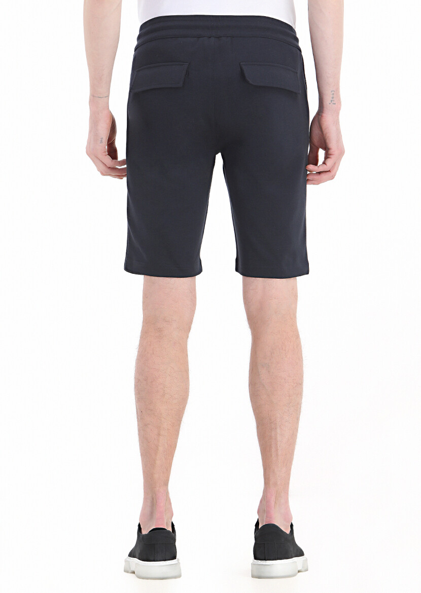 Navy Blue Knitting Regular Fit Casual Cotton Blended Bermuda - 4