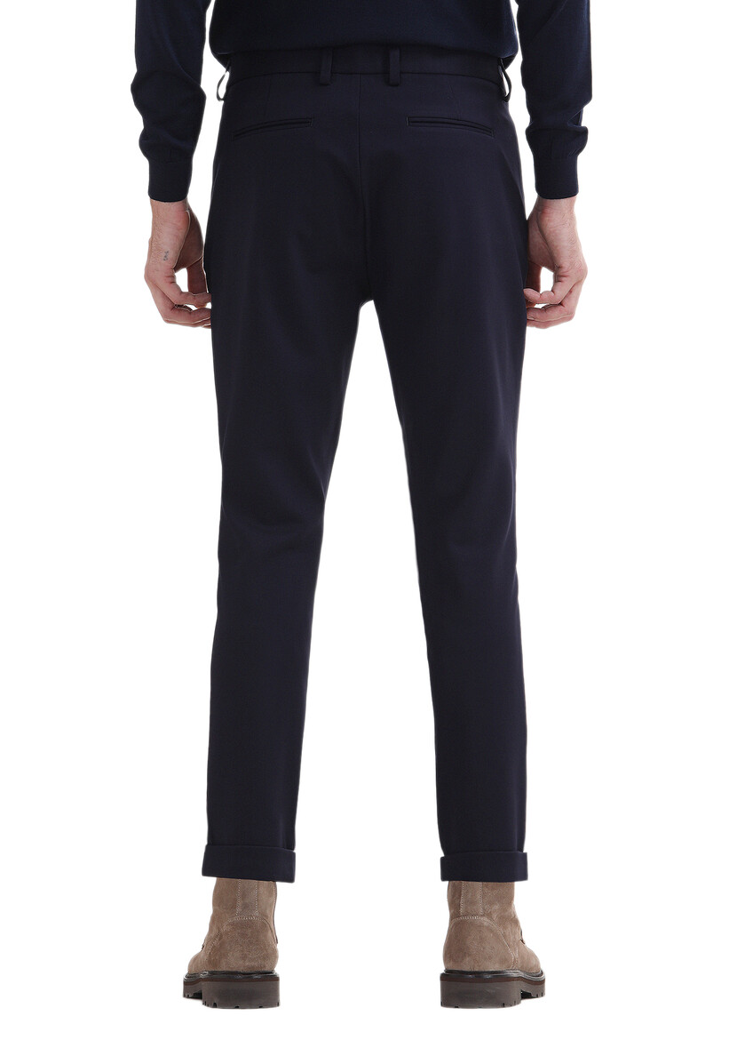 Navy Blue Knitting Regular Fit Casual Trousers - 4