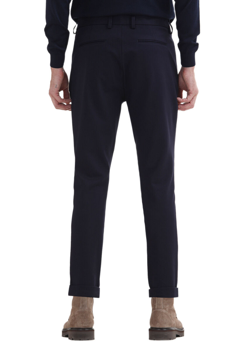 Navy Blue Knitting Regular Fit Casual Trousers - 4