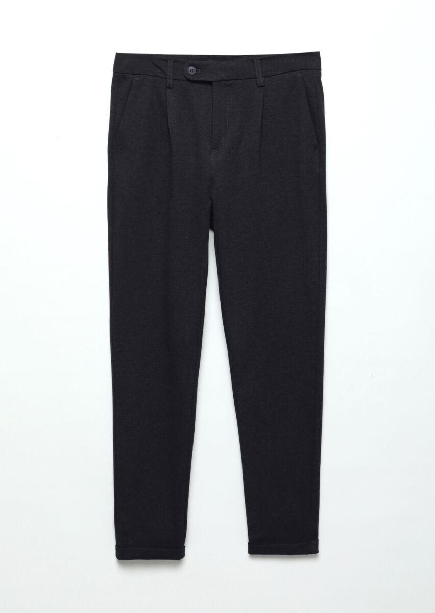 Navy Blue Knitting Regular Fit Casual Trousers - 6