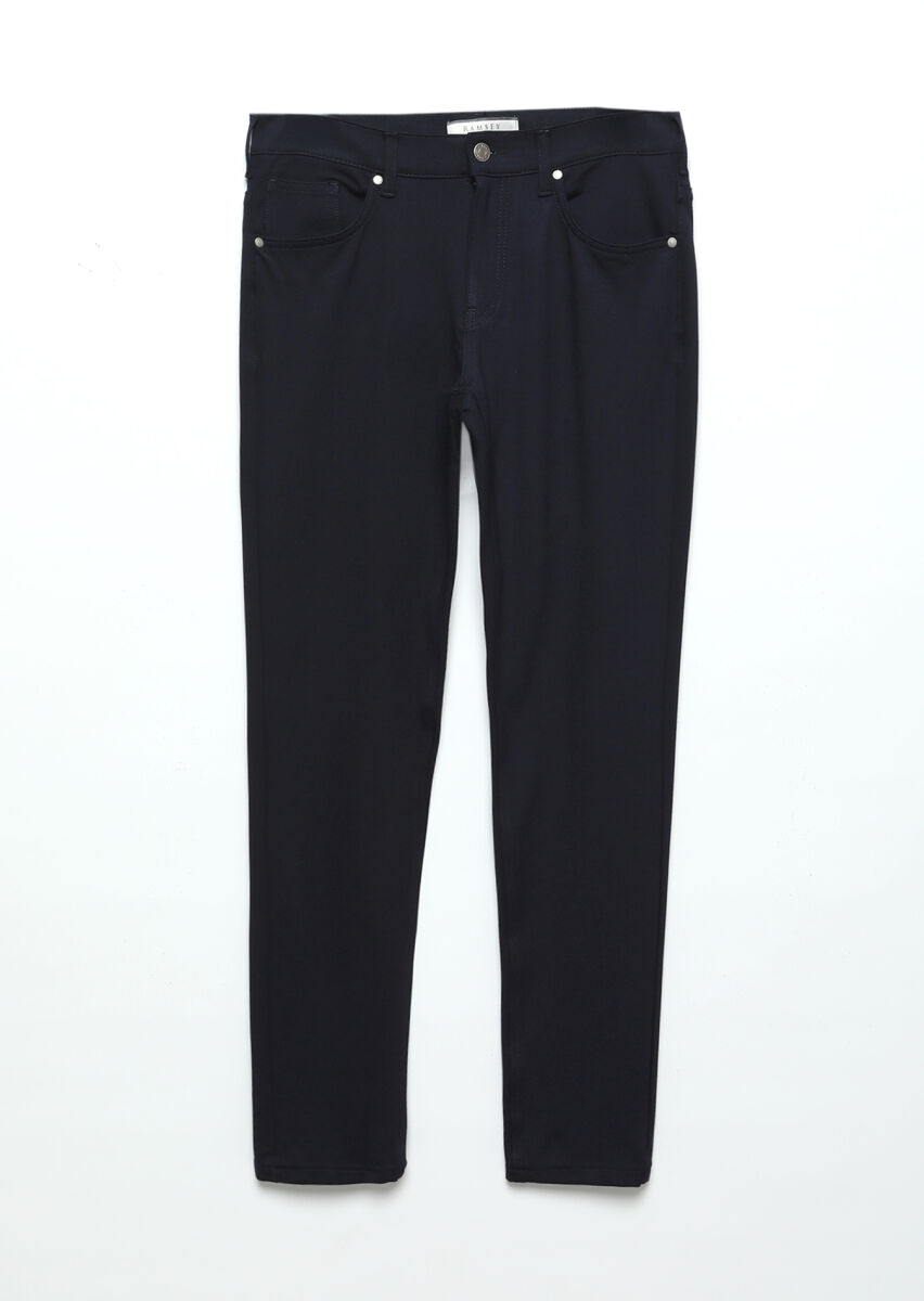 Navy Blue Knitting Slim Fit Casual Trousers - 6