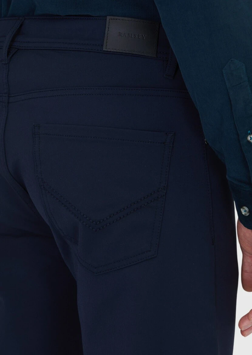 Navy Blue Knitting Slim Fit Casual Trousers - 4