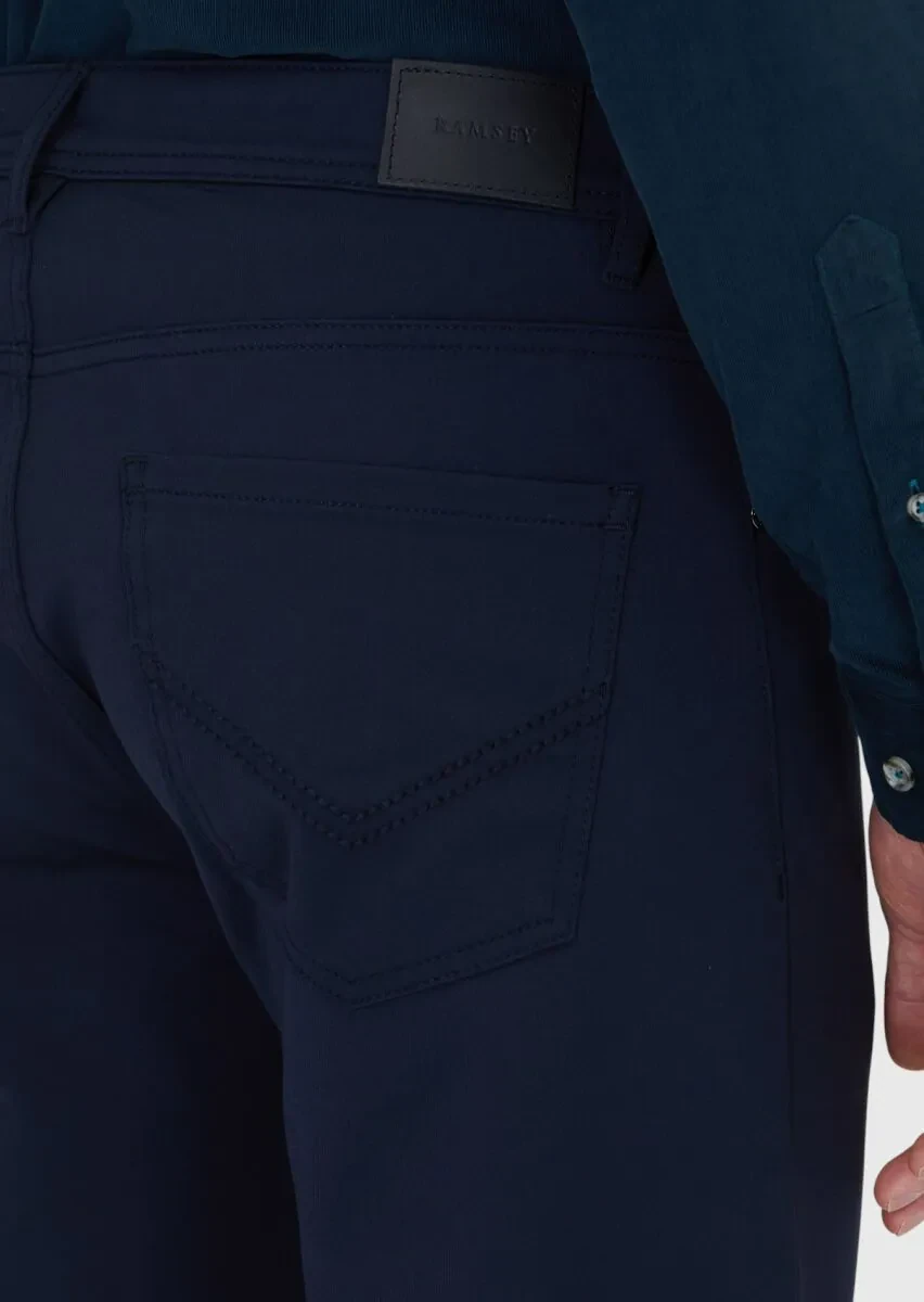 Navy Blue Knitting Slim Fit Casual Trousers - 4