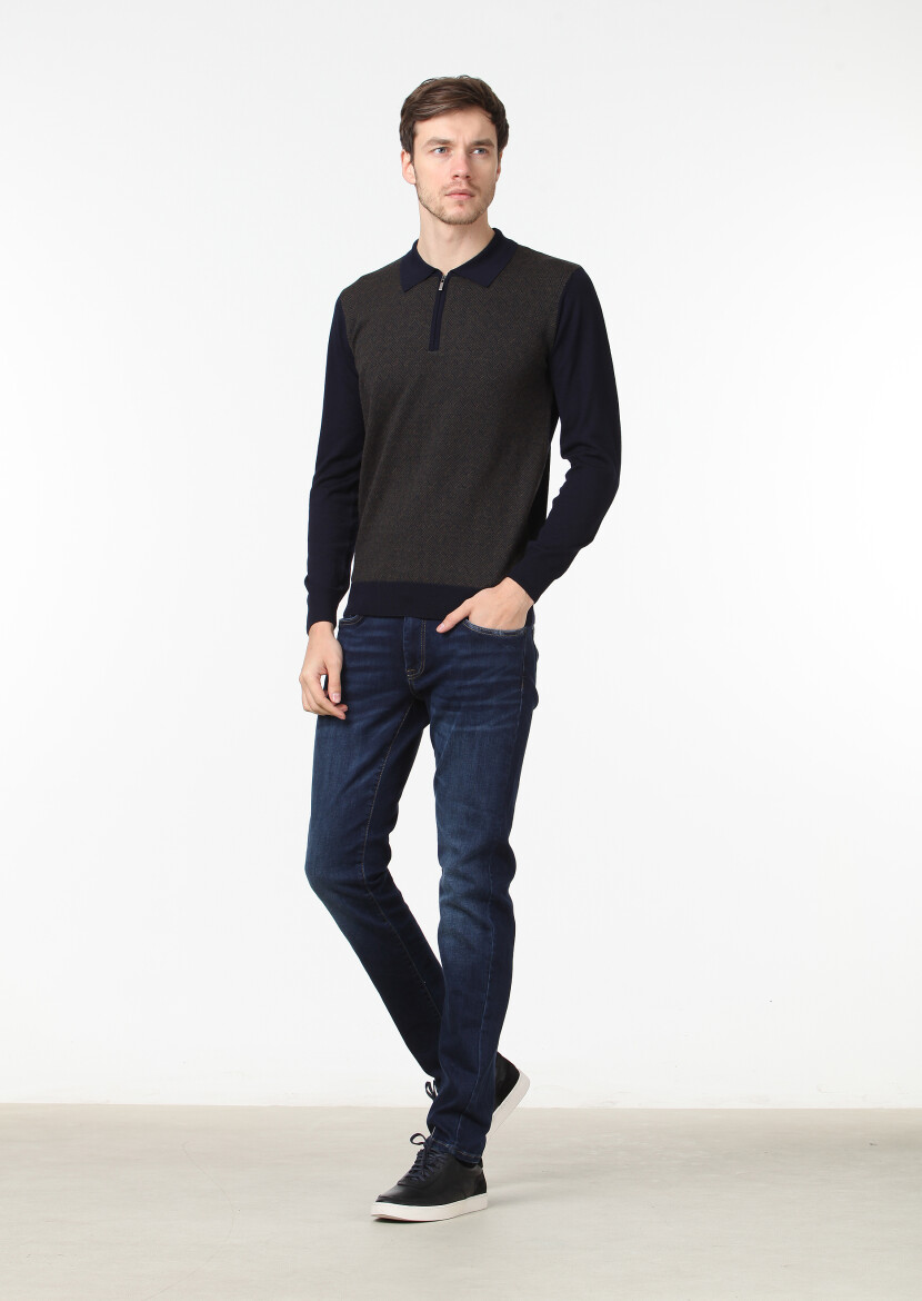 Navy Blue Knitwear Sweatshirt 