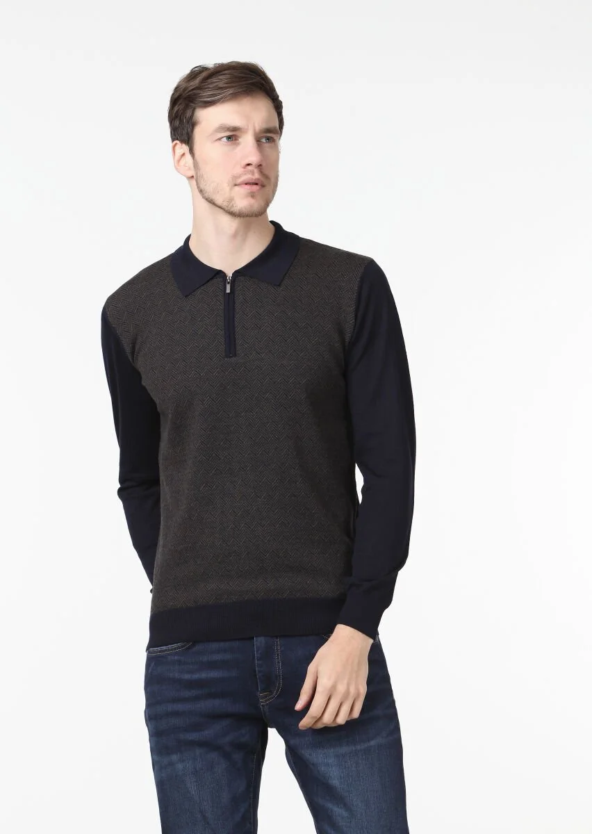 Navy Blue Knitwear Sweatshirt - 1