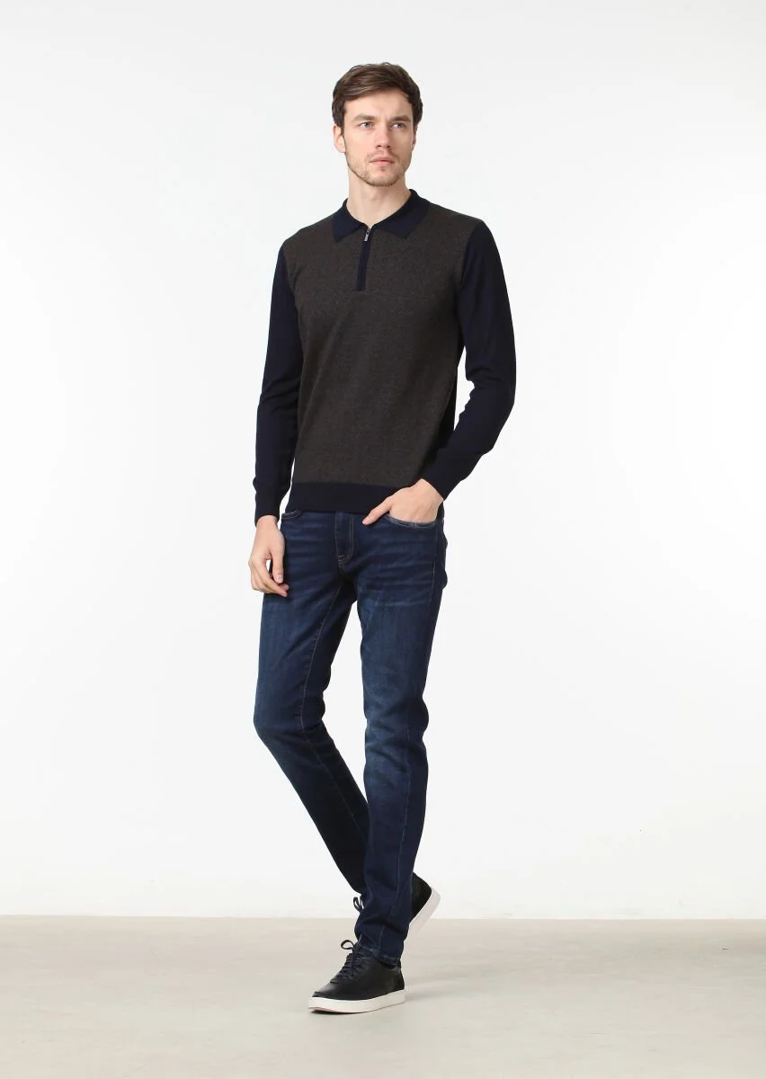 Navy Blue Knitwear Sweatshirt - 2