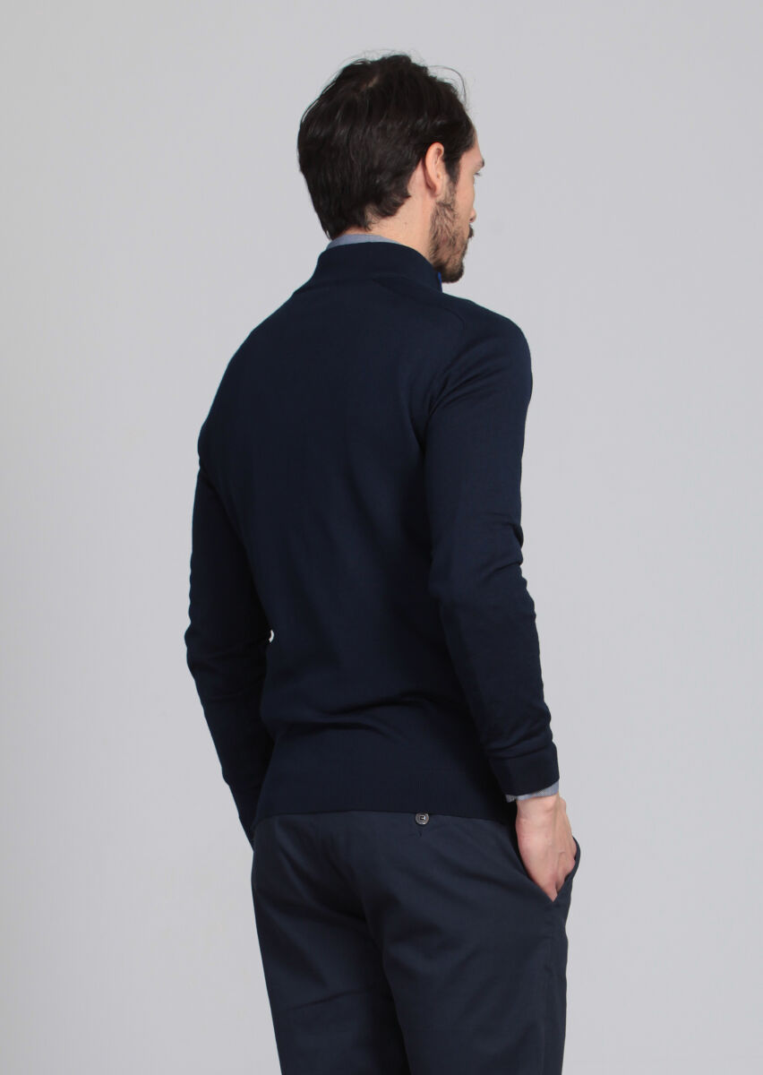 Navy Blue Knitwear Sweatshirt - 5