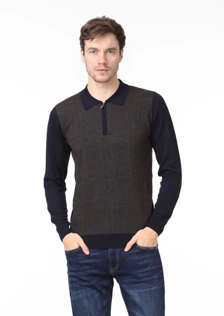 Navy Blue Knitwear Sweatshirt - 1