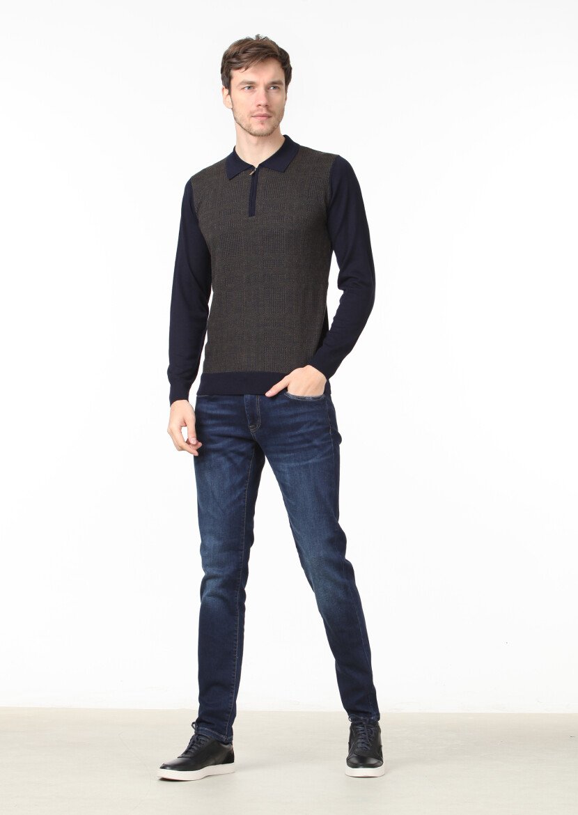 Navy Blue Knitwear Sweatshirt - 2