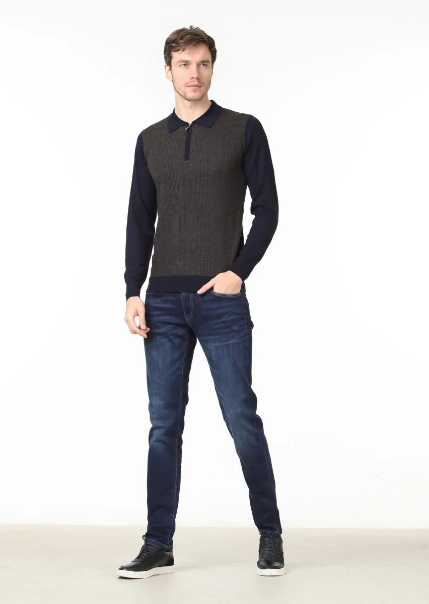 Navy Blue Knitwear Sweatshirt - 2