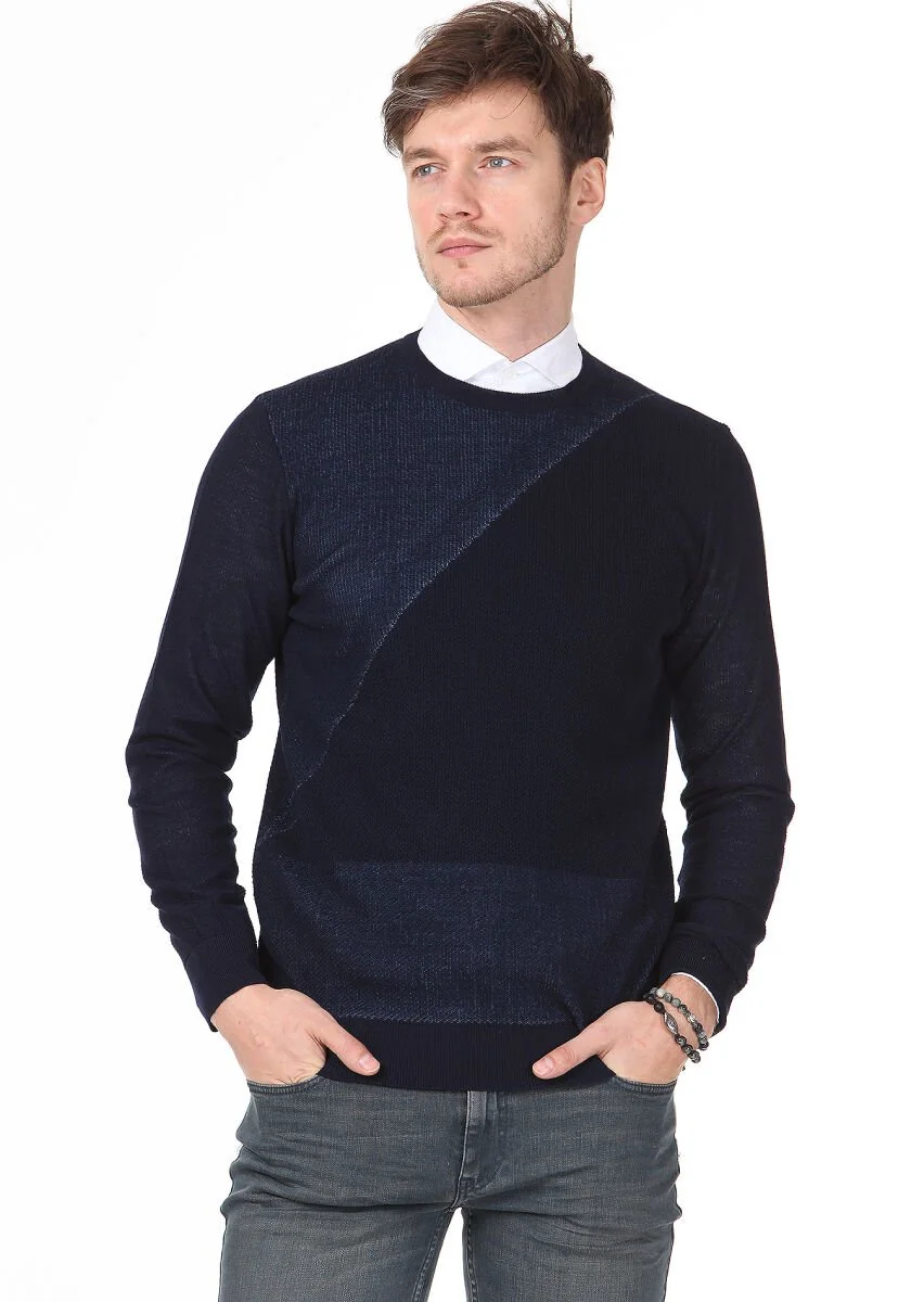 Navy Blue Knitwear Sweatshirt - 1