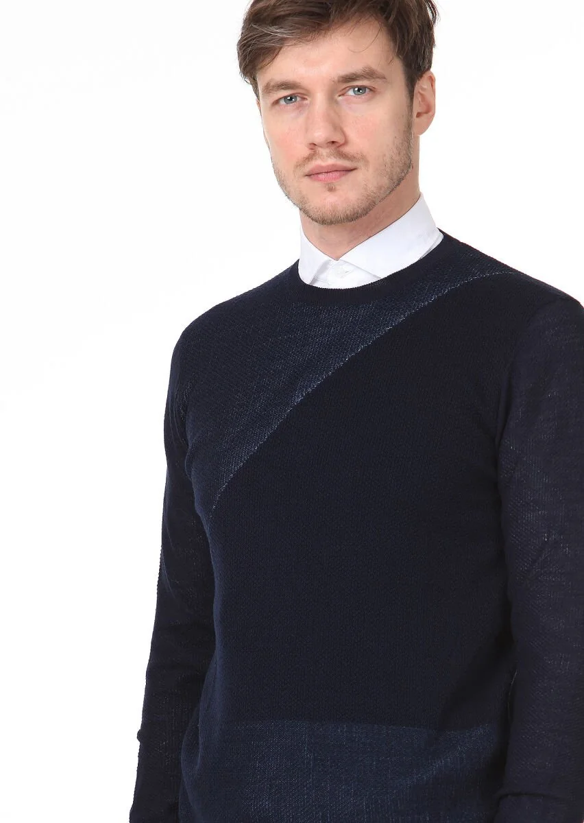 Navy Blue Knitwear Sweatshirt - 2