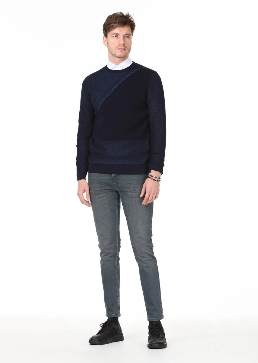Navy Blue Knitwear Sweatshirt - 3