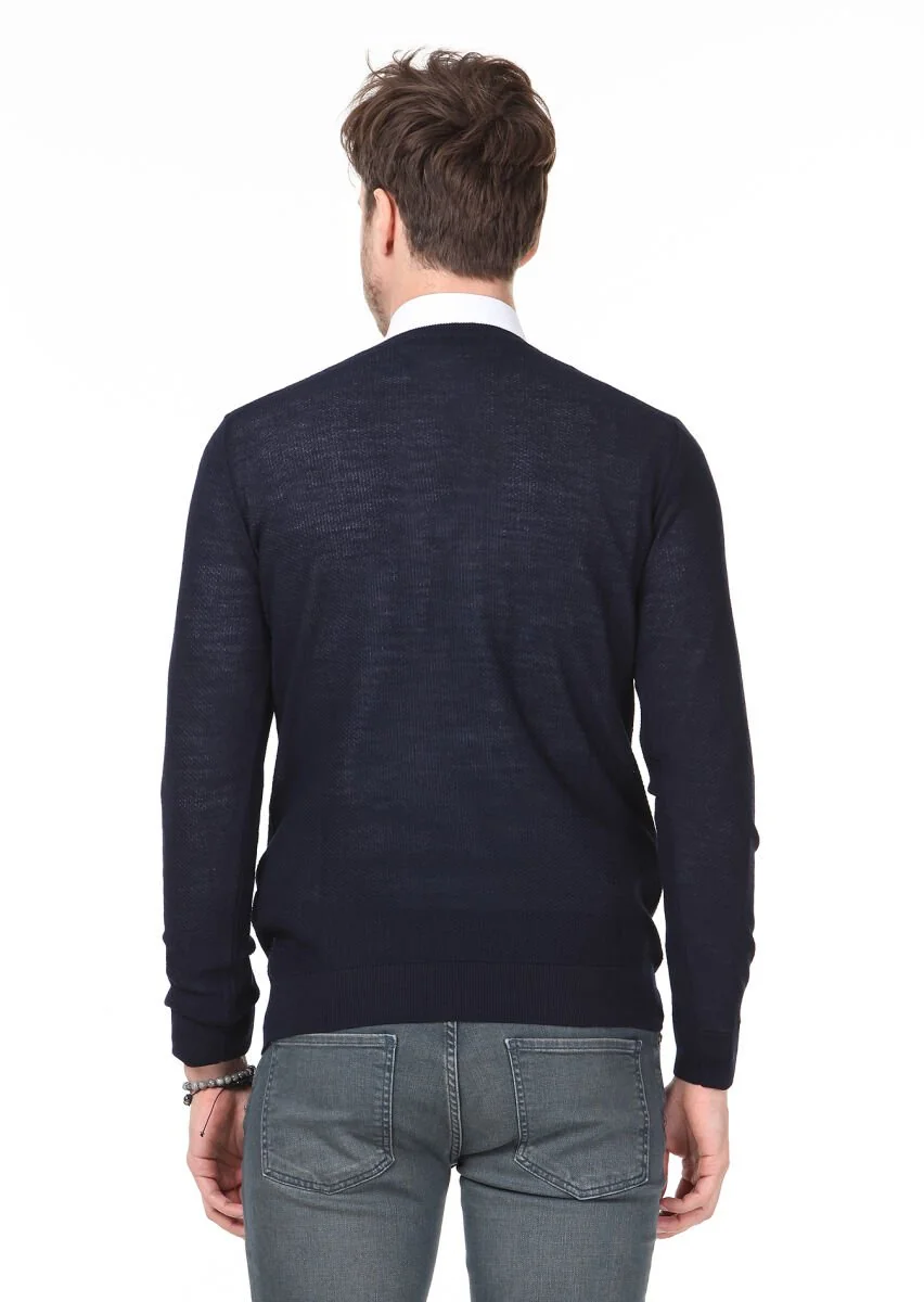 Navy Blue Knitwear Sweatshirt - 4