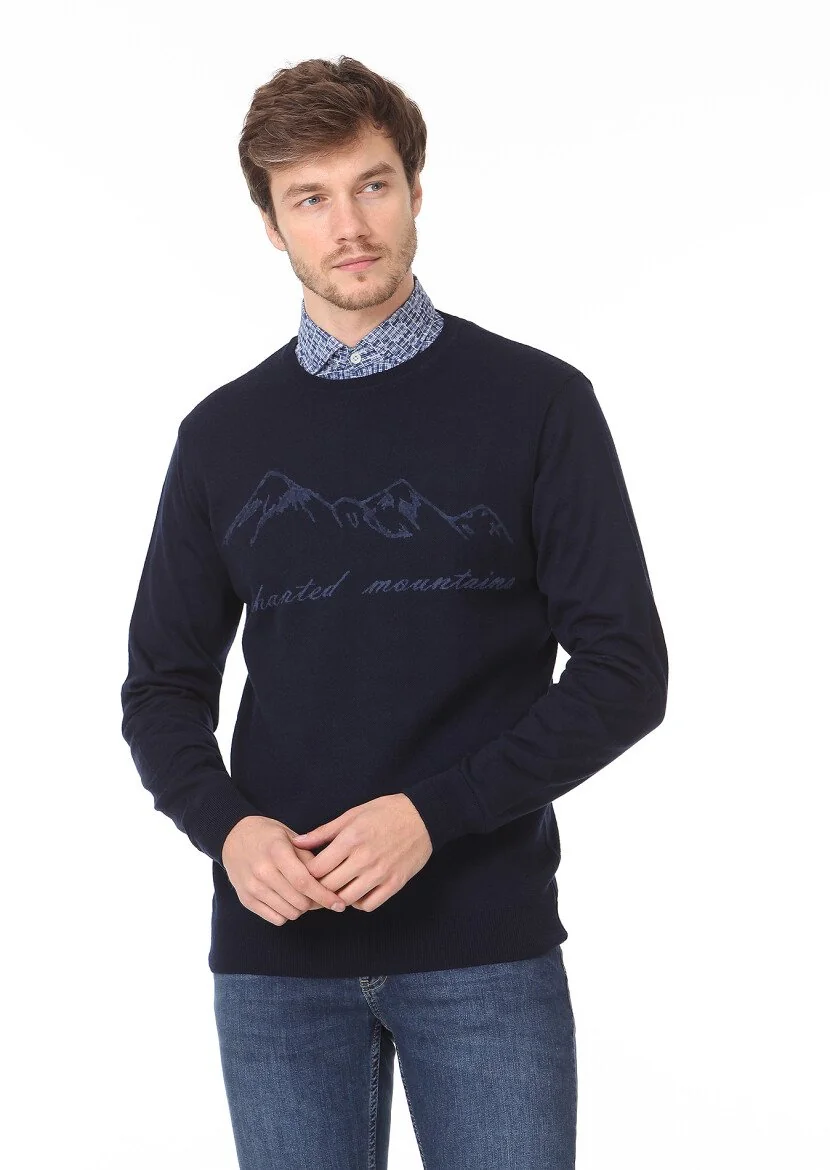 Navy Blue Knitwear Sweatshirt - 1