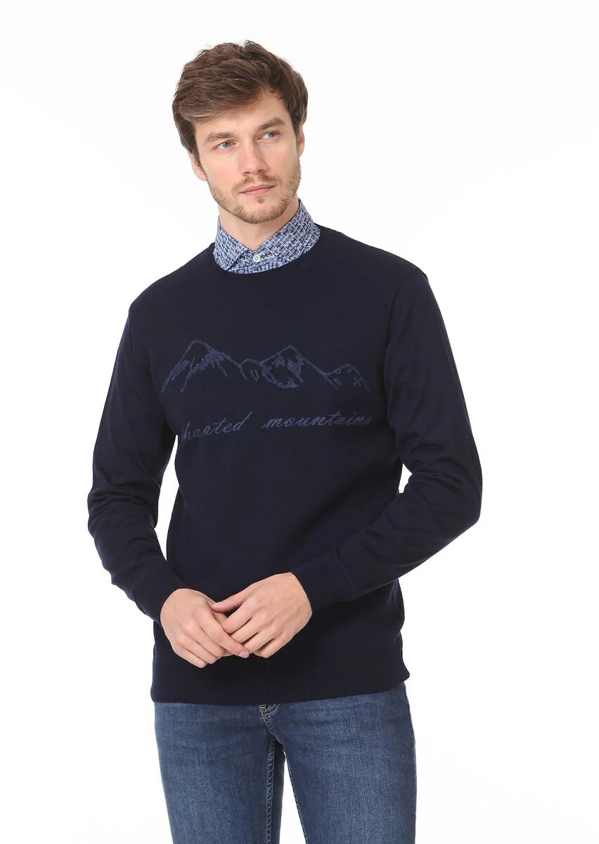 Navy Blue Knitwear Sweatshirt - 1