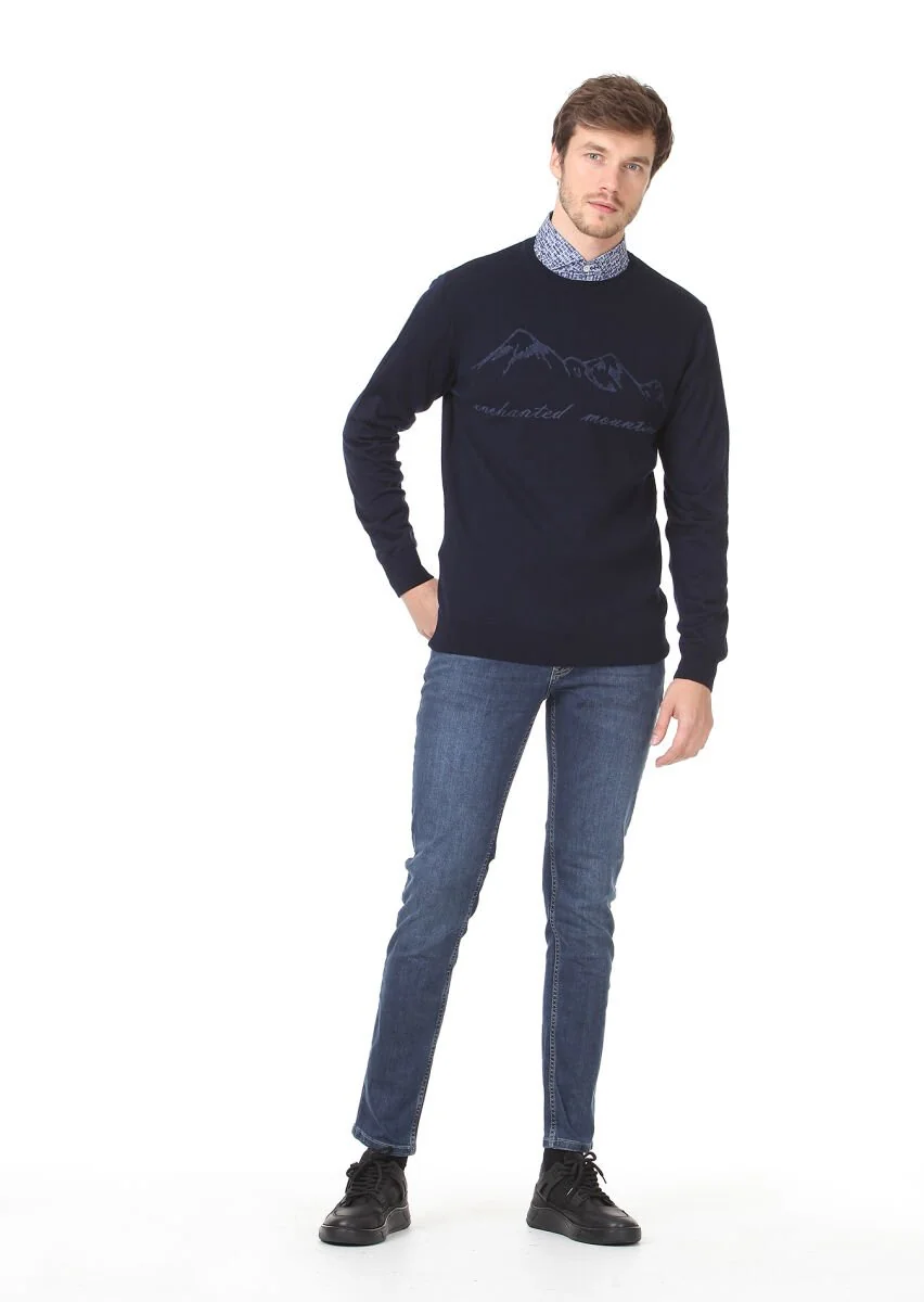 Navy Blue Knitwear Sweatshirt - 3