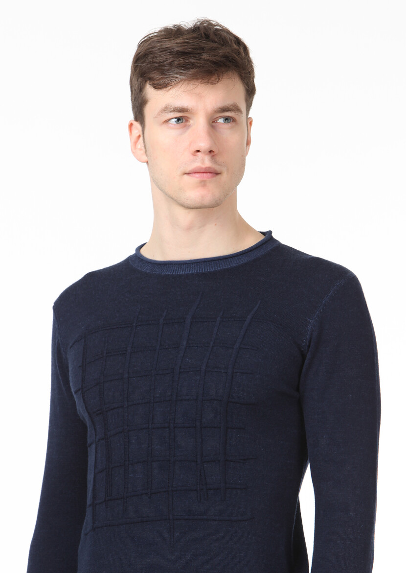 Navy Blue Knitwear Sweatshirt 