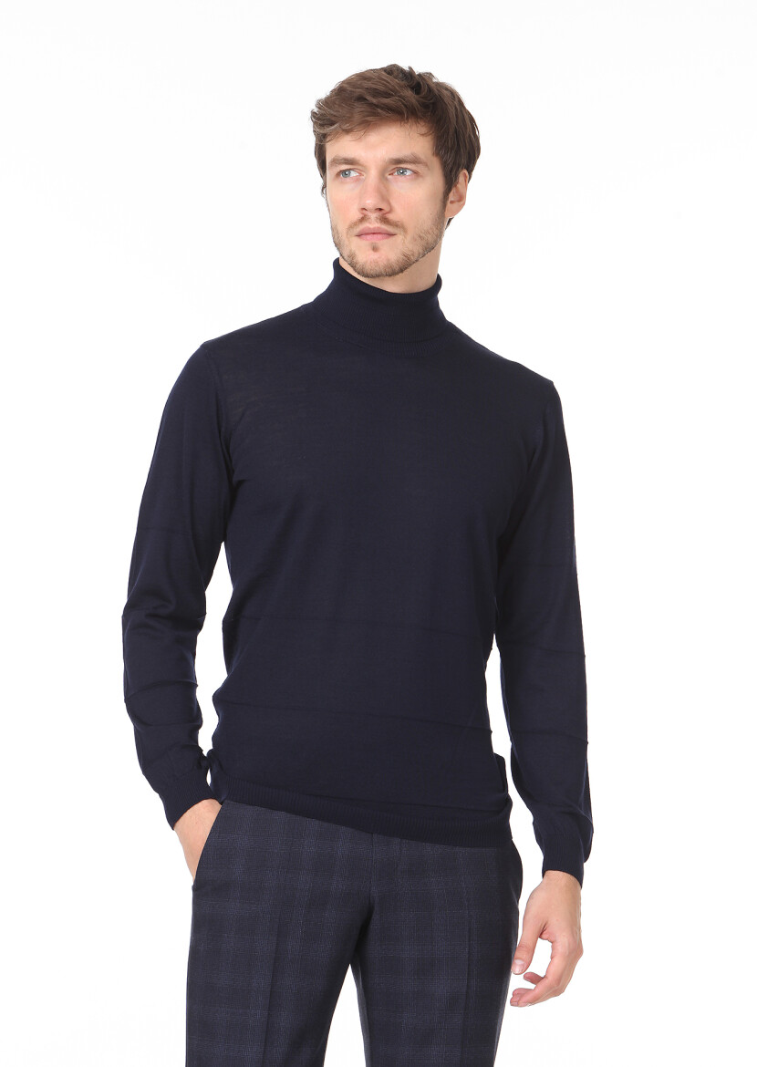 Navy Blue Knitwear Sweatshirt - 1