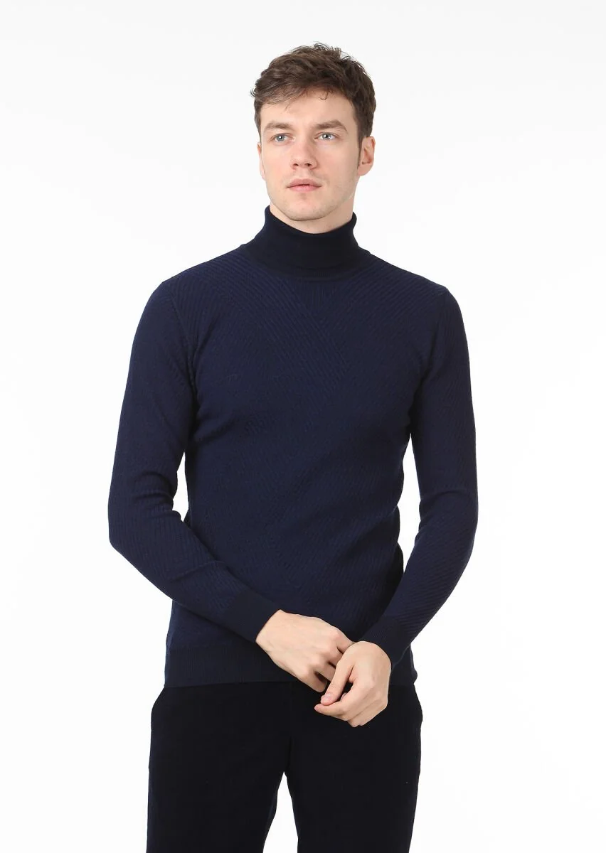 Navy Blue Knitwear Sweatshirt - 1