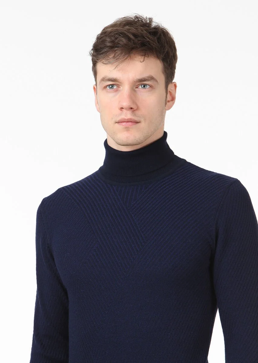 Navy Blue Knitwear Sweatshirt - 2