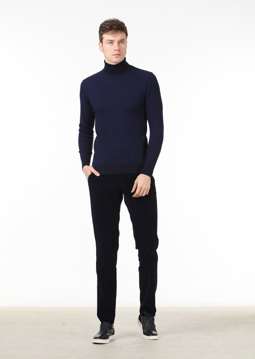 Navy Blue Knitwear Sweatshirt - 3
