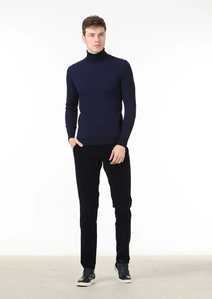 Navy Blue Knitwear Sweatshirt - 3