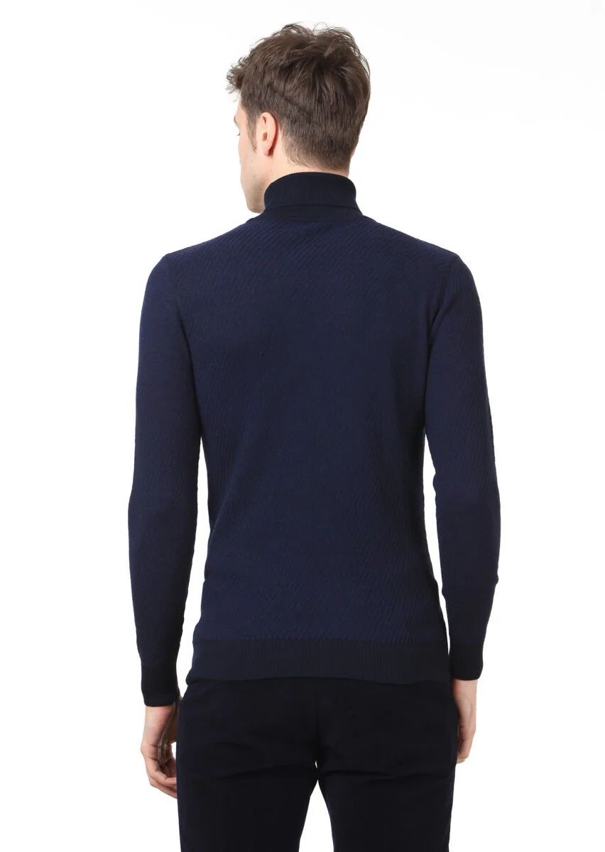Navy Blue Knitwear Sweatshirt - 4