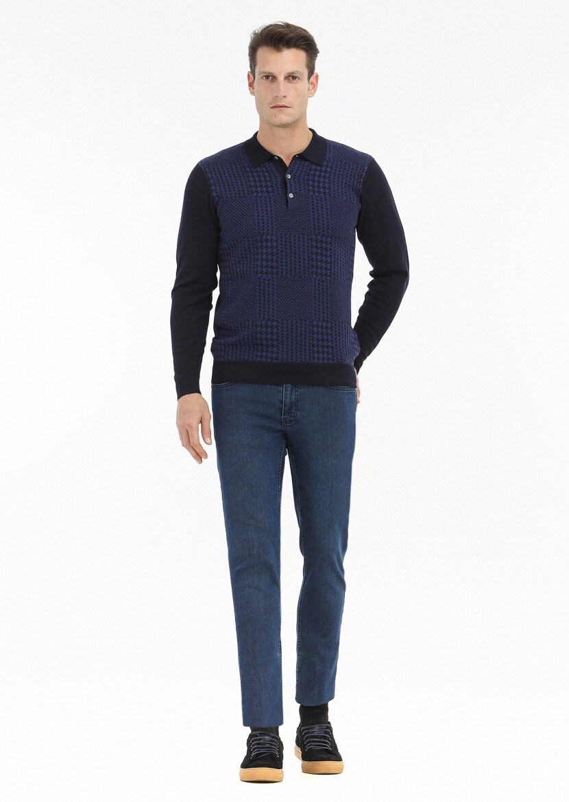 Navy Blue Knitwear Sweatshirt - 1